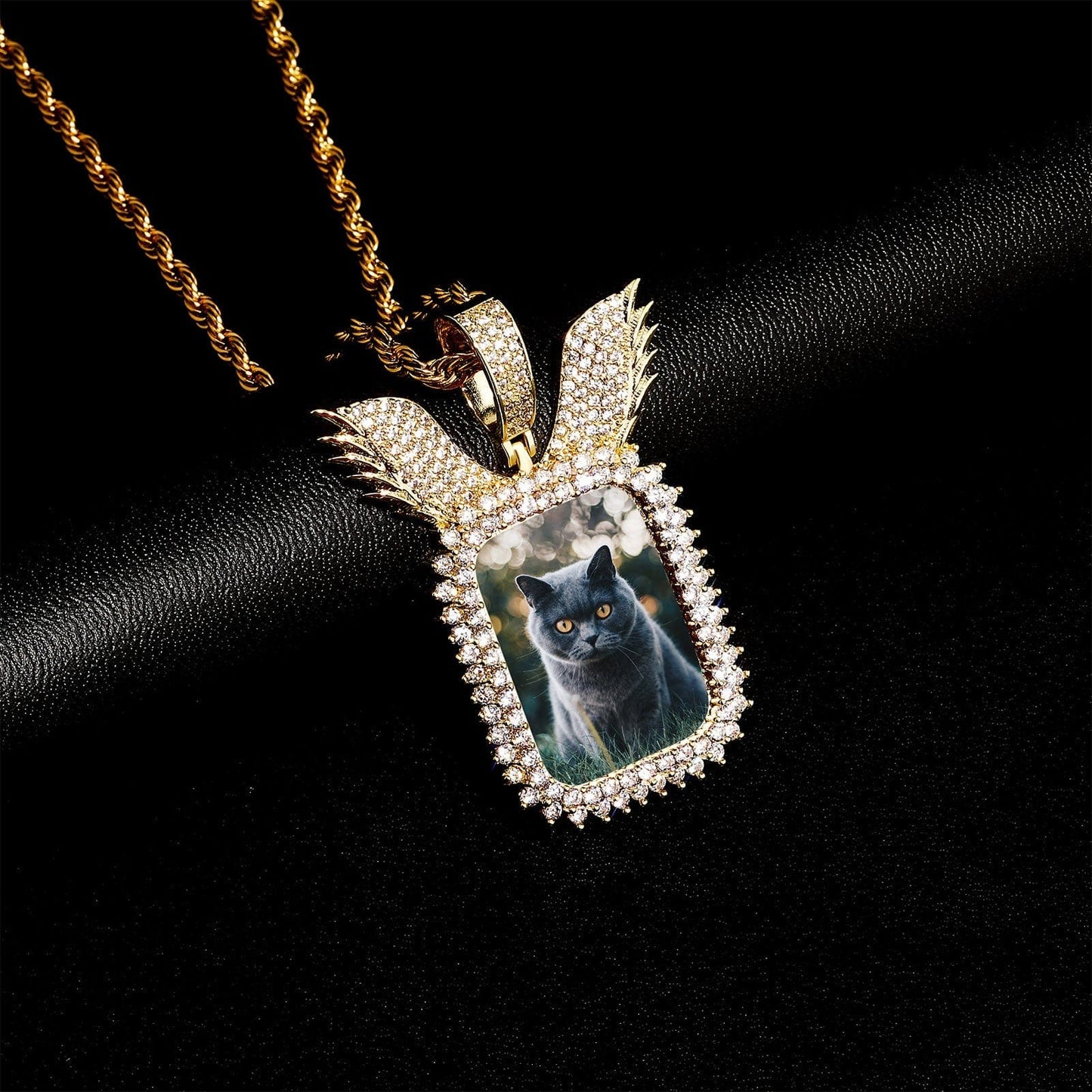 Custom Winged Dog Tag Photo Pendant Necklace