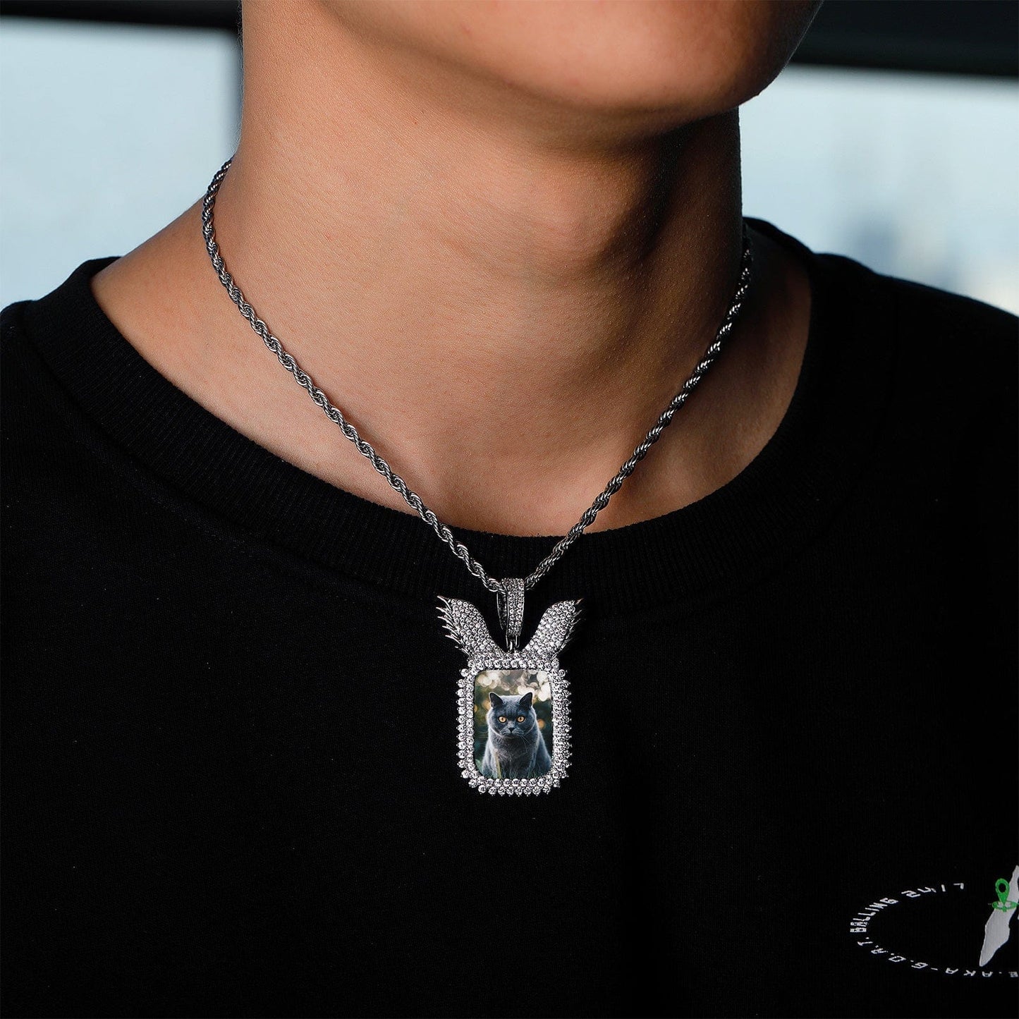 Custom Winged Dog Tag Photo Pendant Necklace