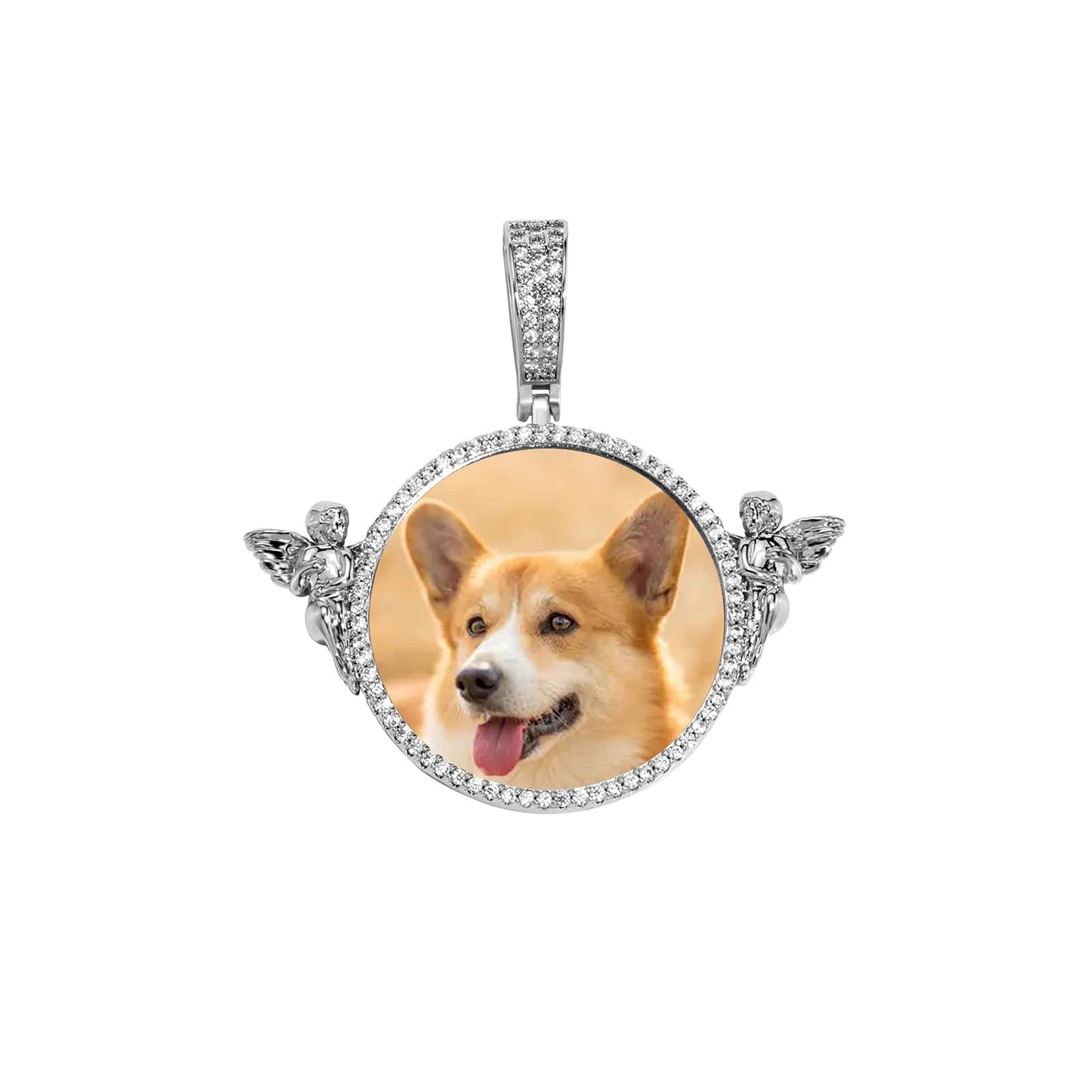 Custom Round Photo Pendant Necklace With Two Angels