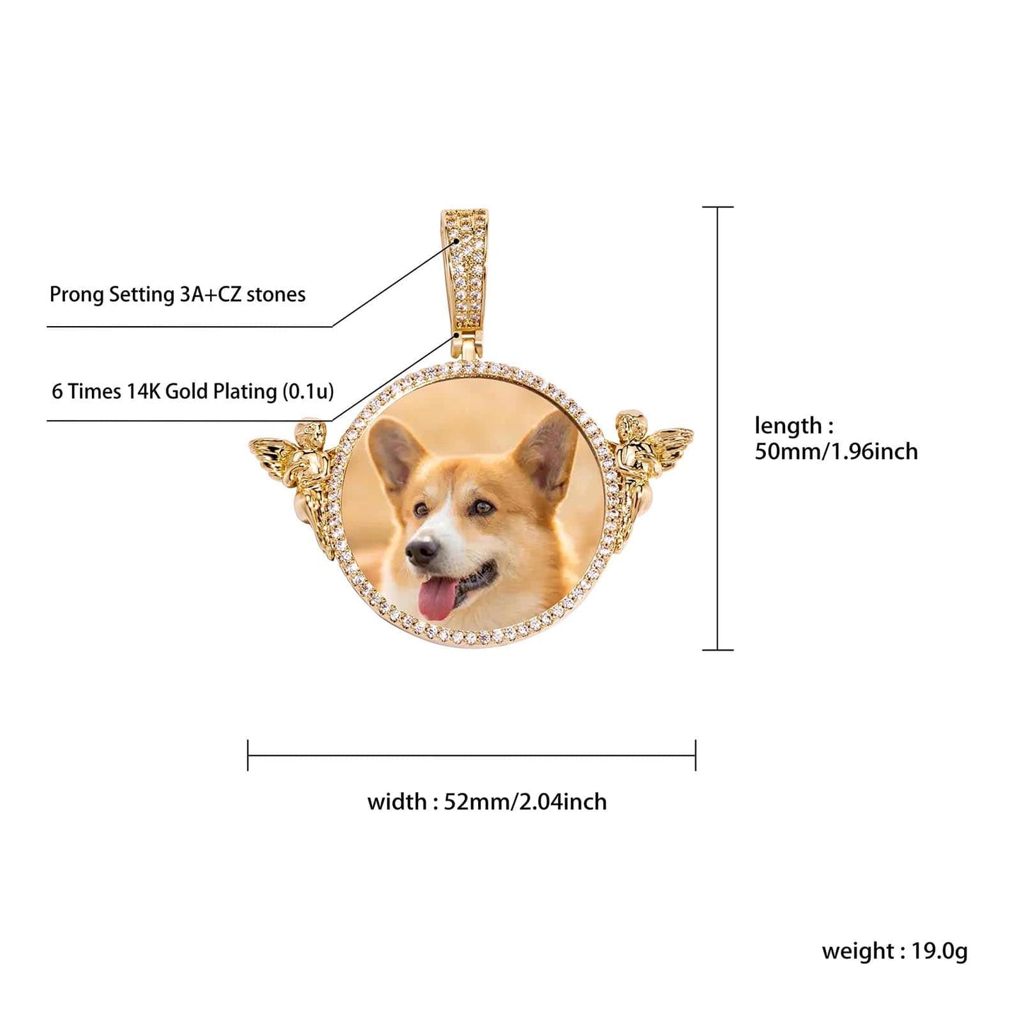 Custom Round Photo Pendant Necklace With Two Angels