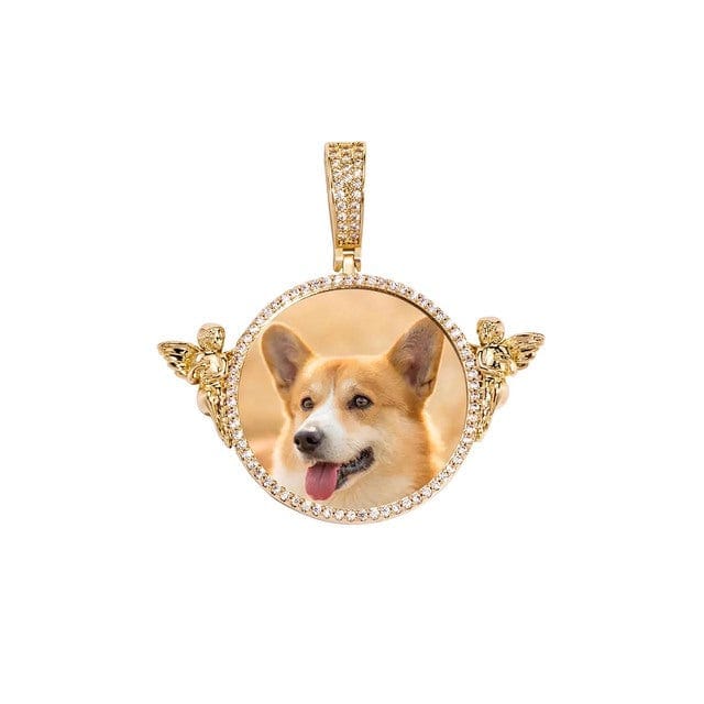 Custom Round Photo Pendant Necklace With Two Angels