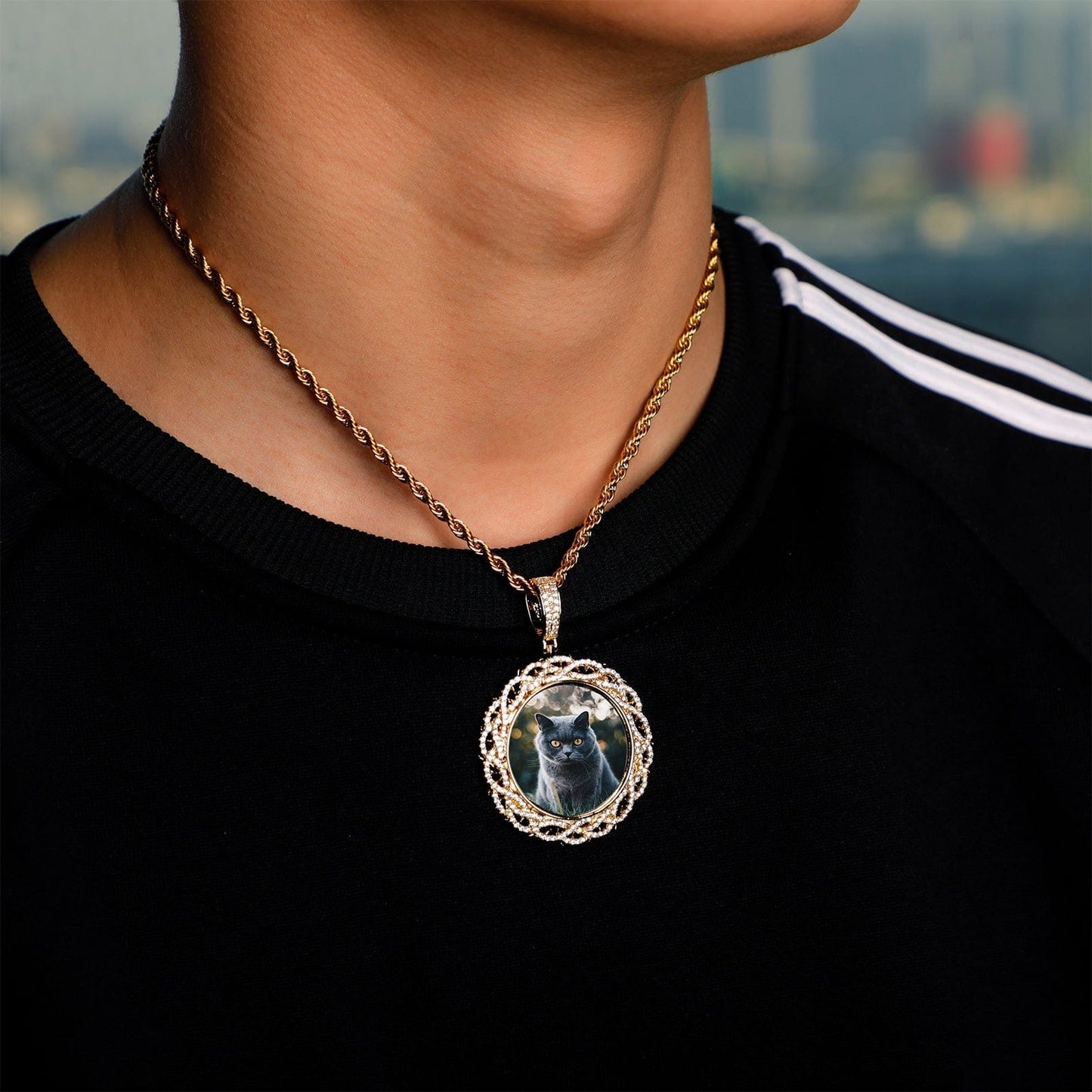 Custom Round Braided Wreath Photo Pendant Necklace