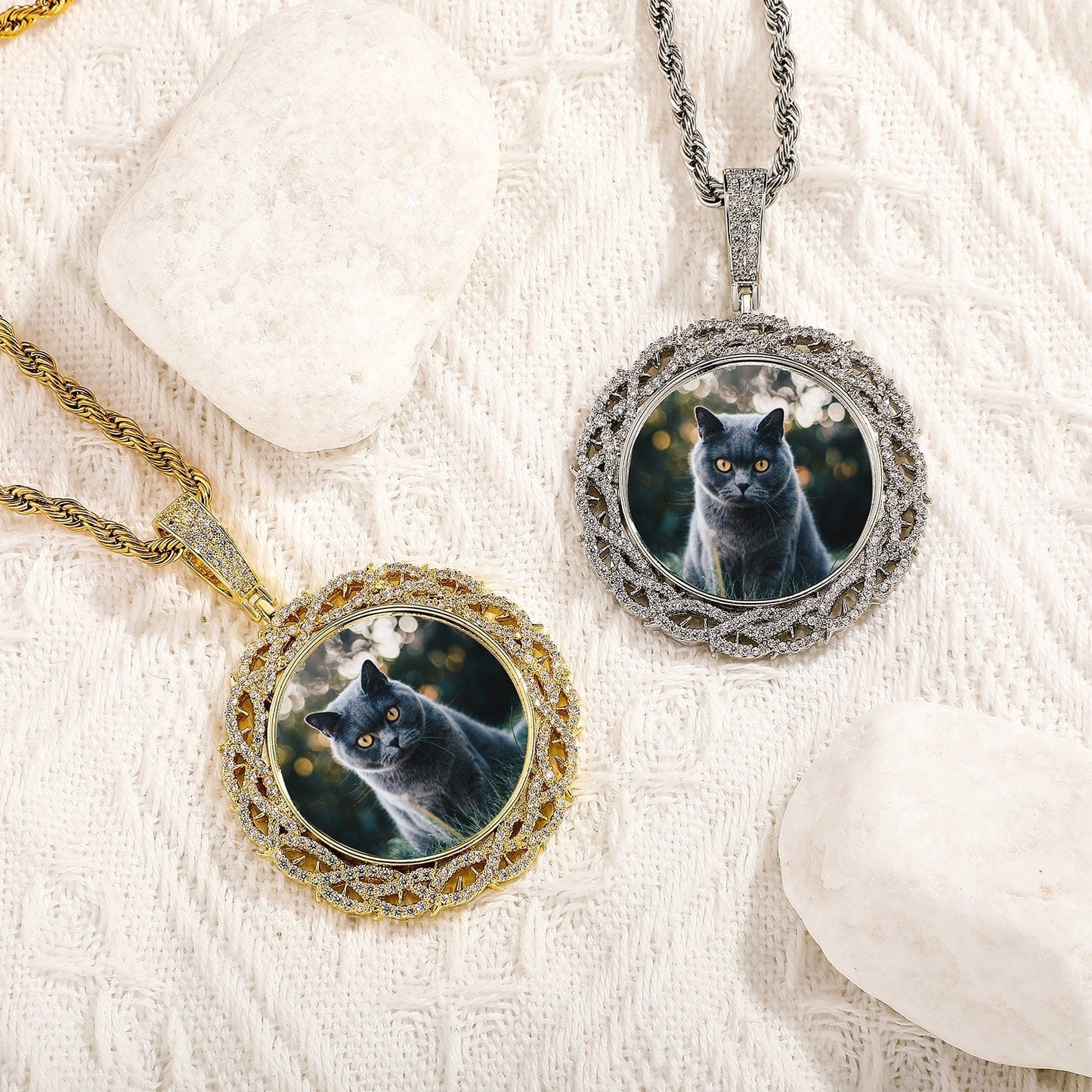 Custom Round Braided Wreath Photo Pendant Necklace