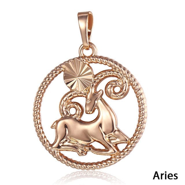 Rose Gold Unisex Zodiac Pendant Necklace With Thin Rope Rim