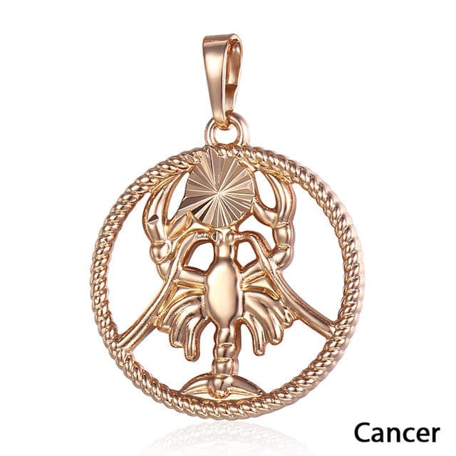 Rose Gold Unisex Zodiac Pendant Necklace With Thin Rope Rim