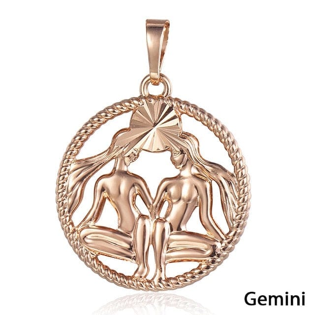 Rose Gold Unisex Zodiac Pendant Necklace With Thin Rope Rim