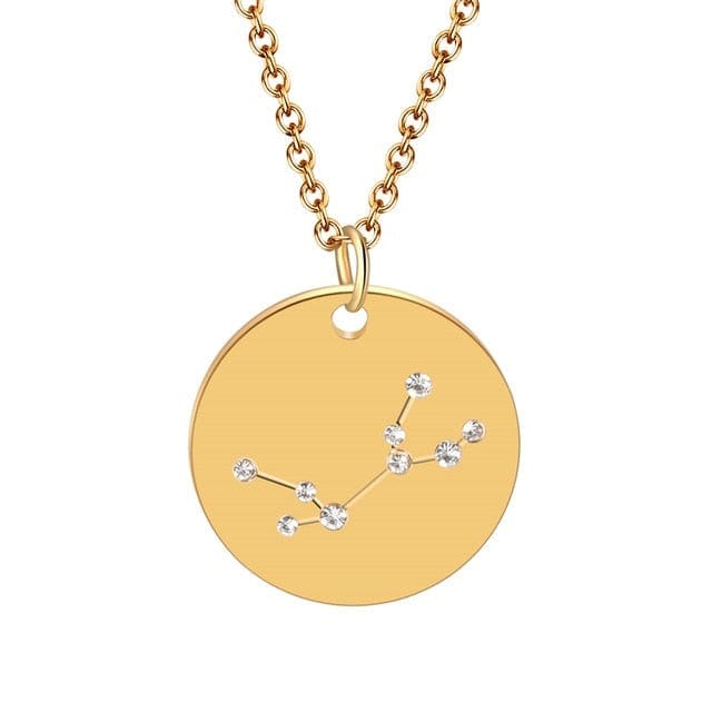 Round Gold 12 Constellation/Zodiac Pendant & Necklace