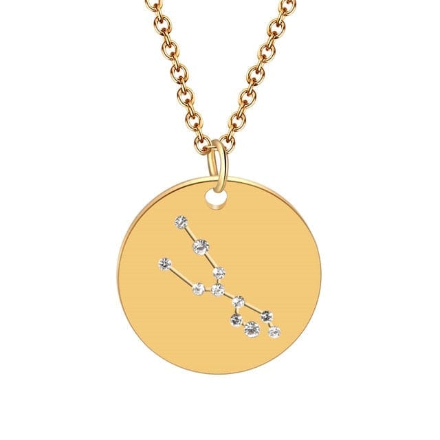 Round Gold 12 Constellation/Zodiac Pendant & Necklace