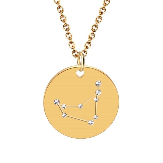 Round Gold 12 Constellation/Zodiac Pendant & Necklace