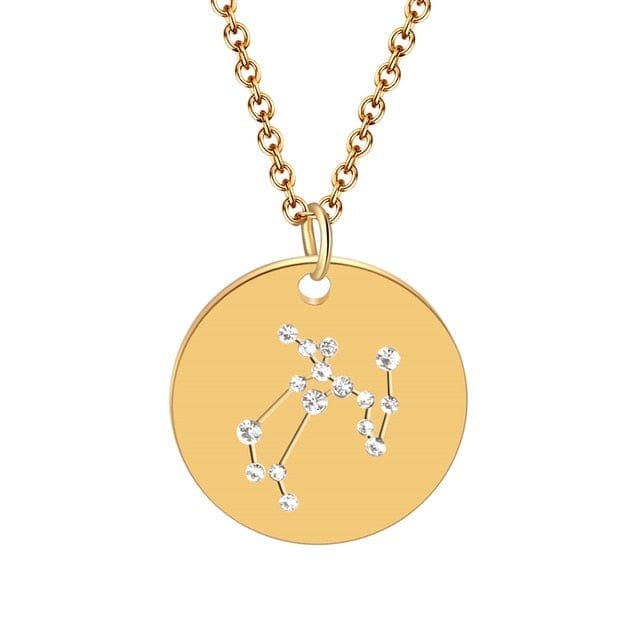 Round Gold 12 Constellation/Zodiac Pendant & Necklace