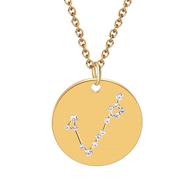 Round Gold 12 Constellation/Zodiac Pendant & Necklace