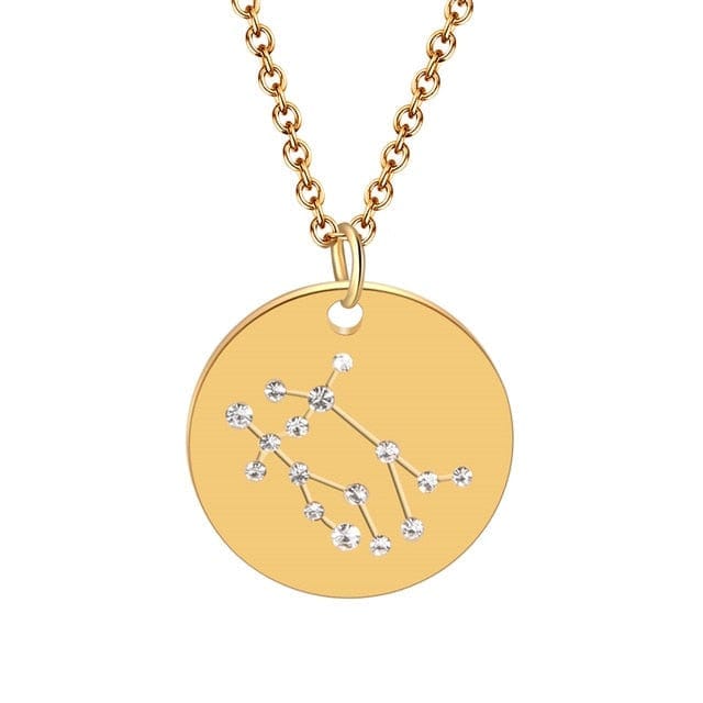 Round Gold 12 Constellation/Zodiac Pendant & Necklace