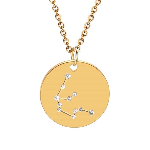 Round Gold 12 Constellation/Zodiac Pendant & Necklace