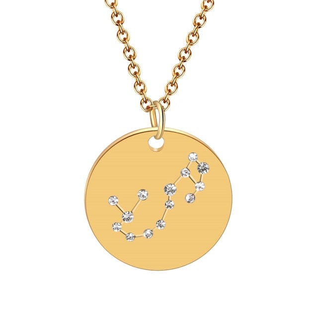 Round Gold 12 Constellation/Zodiac Pendant & Necklace