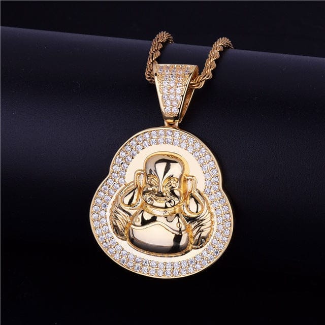 Gold Buddha Pendant With AAA Zircon Diamonds & Chain