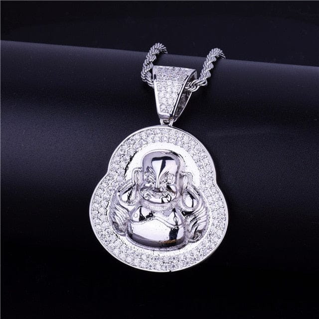 Gold Buddha Pendant With AAA Zircon Diamonds & Chain
