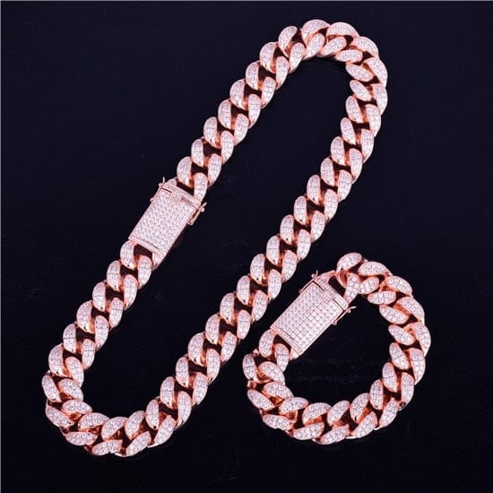 Heavy Gold Miami Cuban Chain with Bracelet Necklace Set