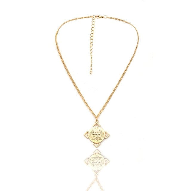 Vintage Carved Coin Pendant Necklaces