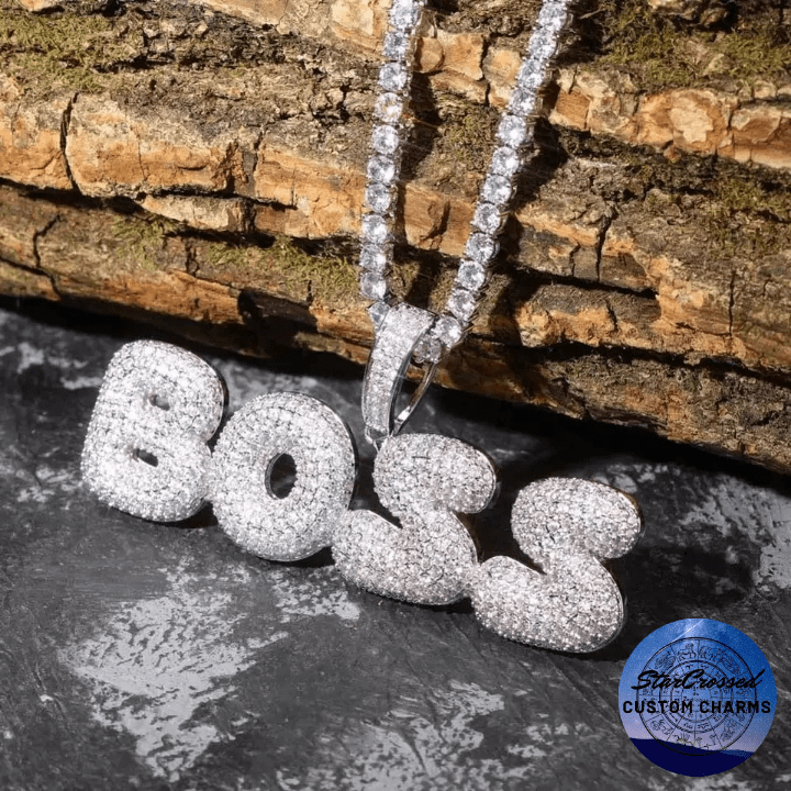 Bubble Letter Style Custom Name Pendant Necklace & AAA Zircon Diamonds