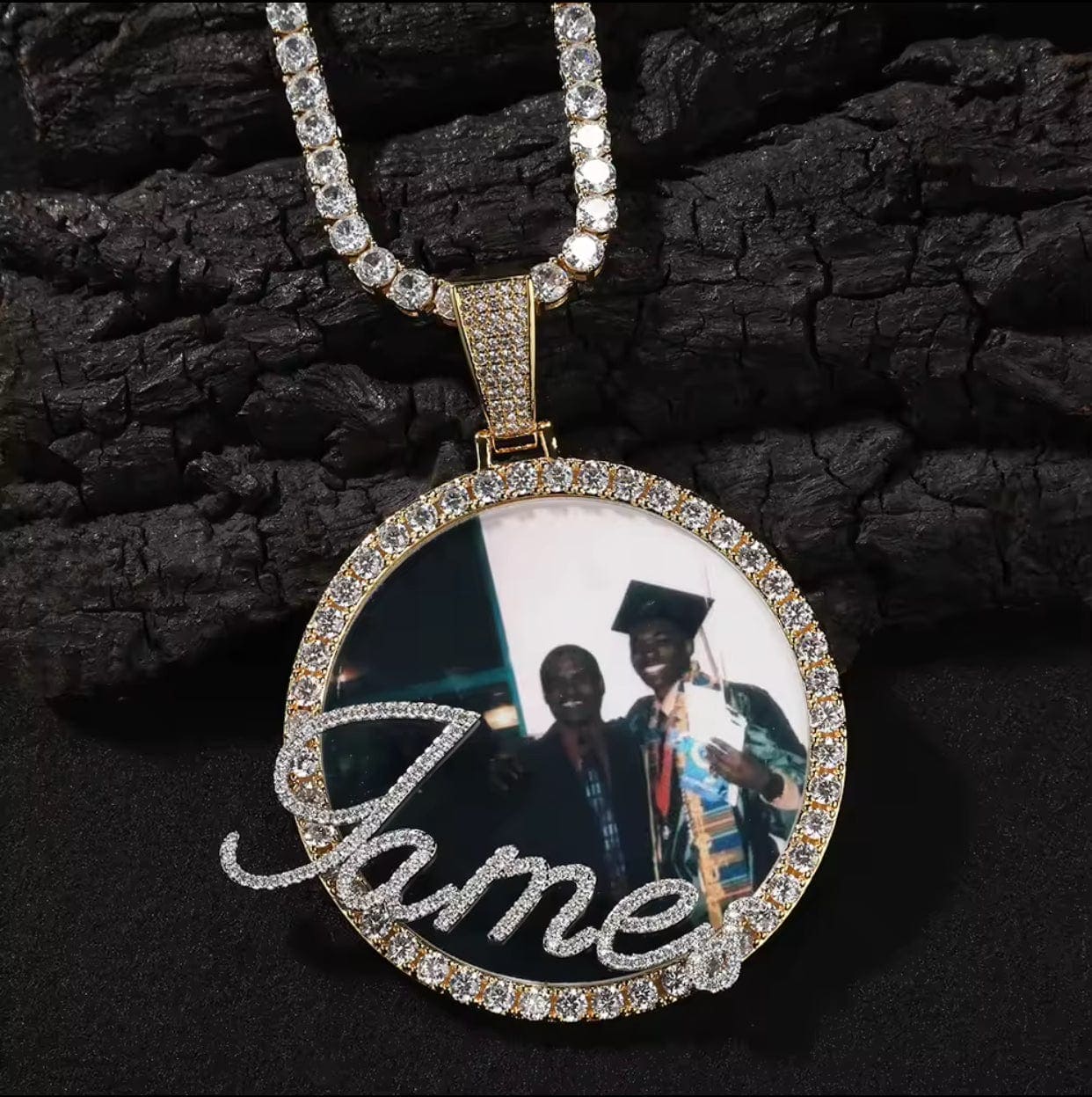 Custom Photo & Cursive Name Memory Pendant Necklace