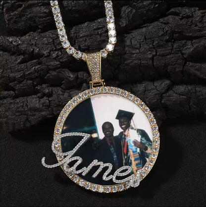 Custom Photo & Cursive Name Memory Pendant Necklace