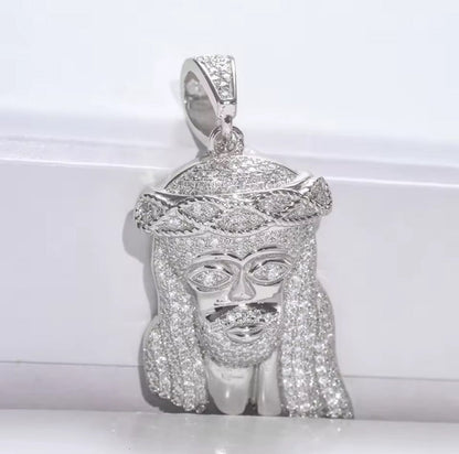 "Jesus Piece" 925 Silver & VVS Moissanite Jesus Head Pendant Necklace