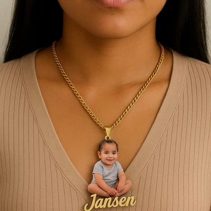 Custom Cut-Out Photo Necklace With Name