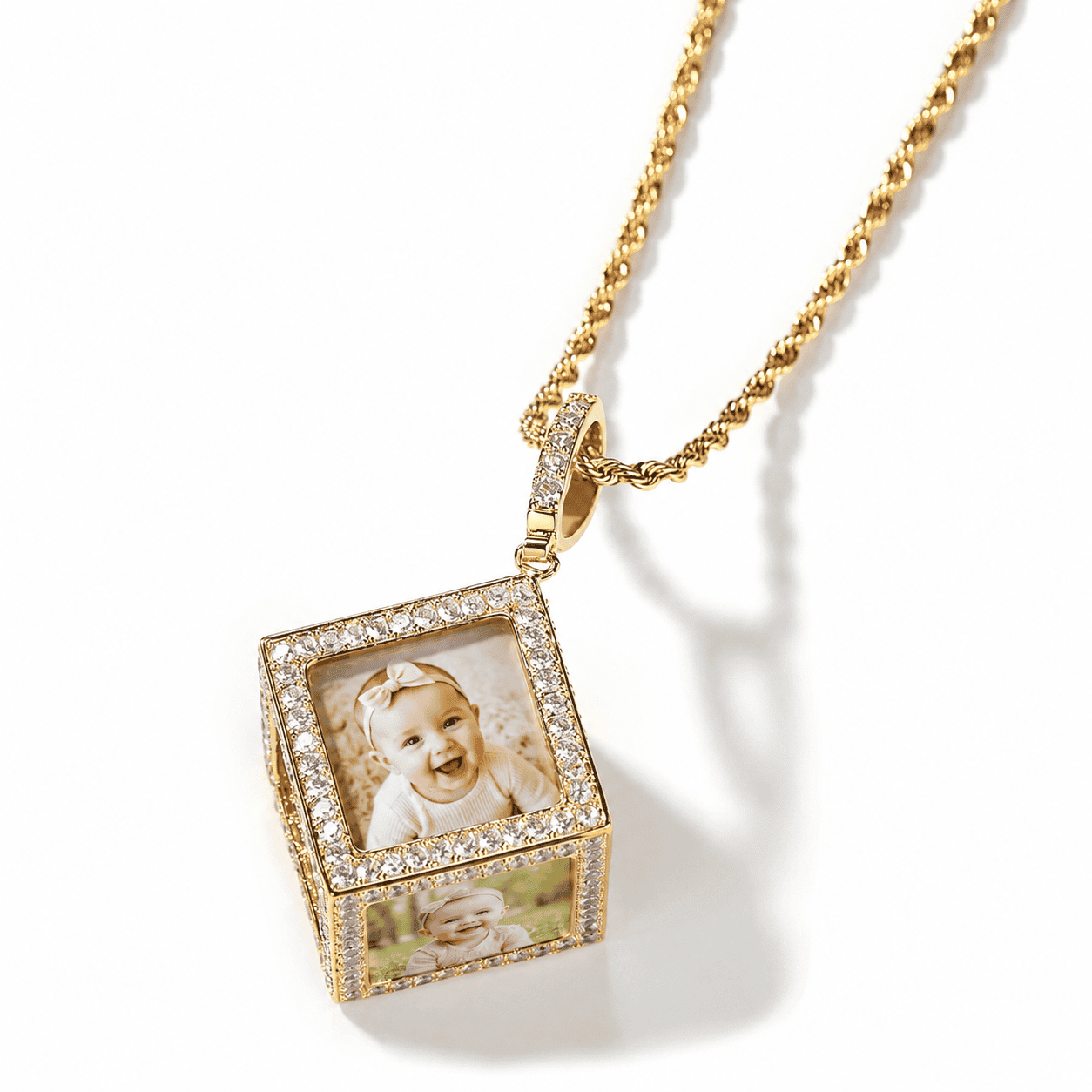 Custom 6-Photo 3D Cube Pendant Necklace