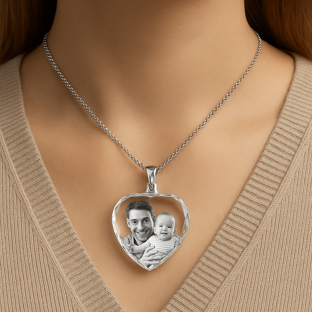 3D Crystal Heart-shaped Photo Necklace