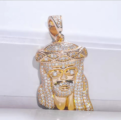 "Jesus Piece" 925 Silver & VVS Moissanite Jesus Head Pendant Necklace