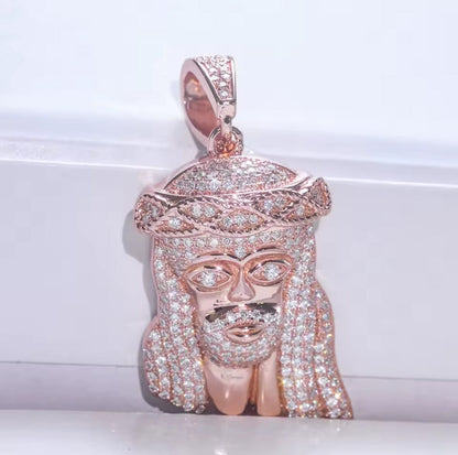 "Jesus Piece" 925 Silver & VVS Moissanite Jesus Head Pendant Necklace