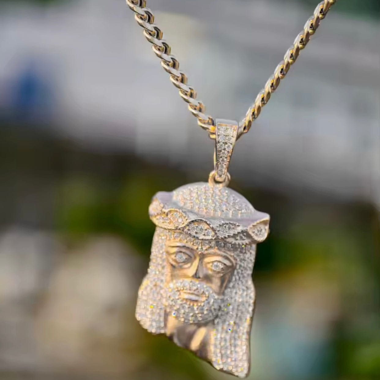 "Jesus Piece" 925 Silver & VVS Moissanite Jesus Head Pendant Necklace