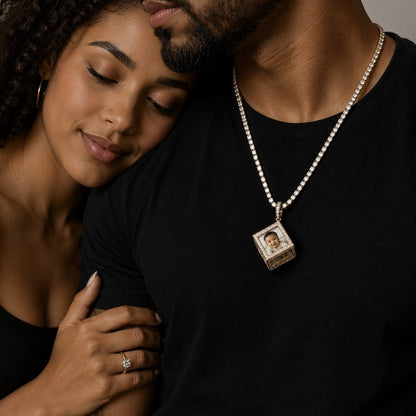 Custom 6-Photo 3D Cube Pendant Necklace