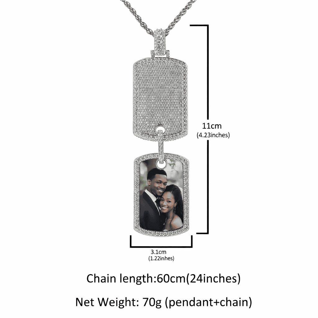 Double Dog Tag Photo Necklace - Picture Pendant & Engraving