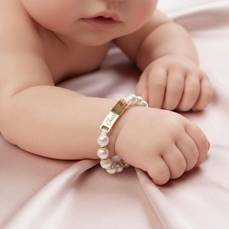 Pearl Baby Bracelet With Engraved Name