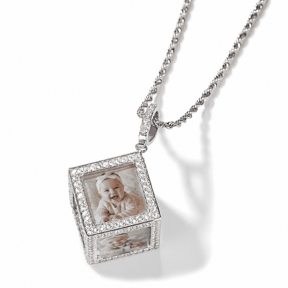 Custom 6-Photo 3D Cube Pendant Necklace