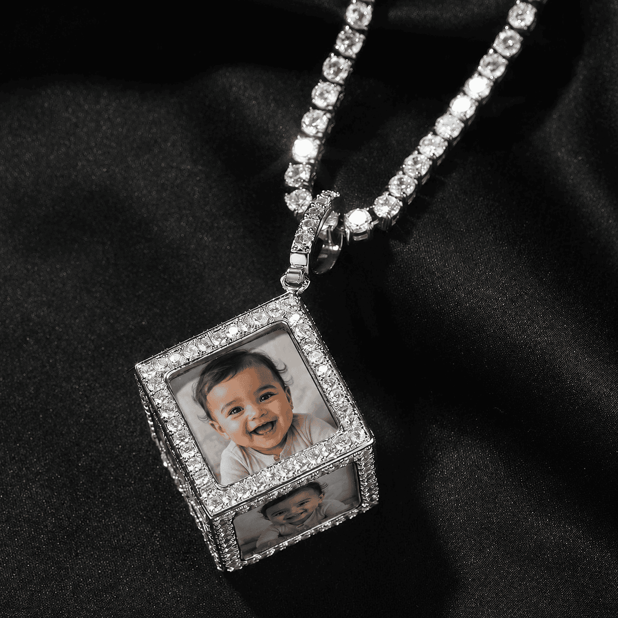 Custom 6-Photo 3D Cube Pendant Necklace