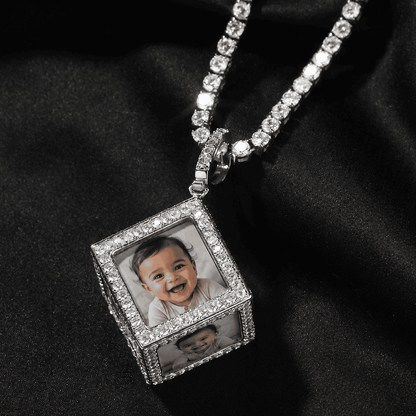 Custom 6-Photo 3D Cube Pendant Necklace