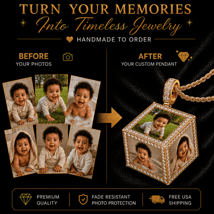 Custom 6-Photo 3D Cube Pendant Necklace
