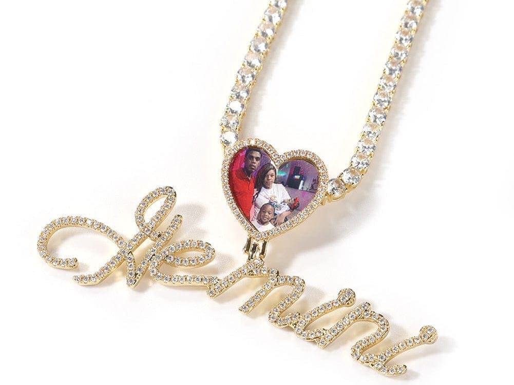 Heart Shaped Photo Pendant & Name Necklace