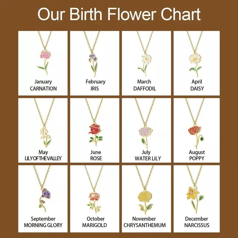 Enamel Birth Flower Name Necklace