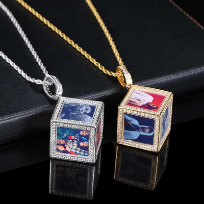 Custom 3D Cube Photo Pendant Necklace