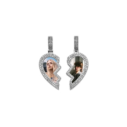 Two-sided Broken Heart Photo Pendant Necklace
