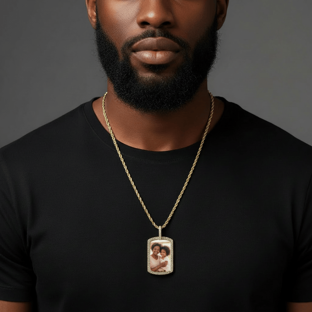 Custom Mens Dog Tag Photo Pendant