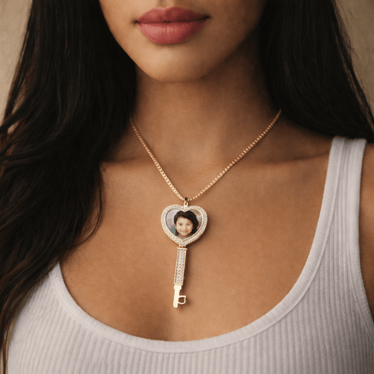 "Key To My Heart" – Custom Heart Key Picture Pendant Necklace