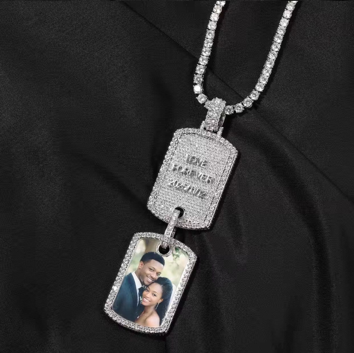 Double Dog Tag Photo Necklace - Picture Pendant & Engraving