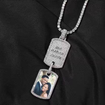 Double Dog Tag Photo Necklace - Picture Pendant & Engraving
