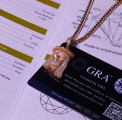 "Jesus Piece" 925 Silver & VVS Moissanite Jesus Head Pendant Necklace