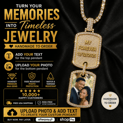 Double Dog Tag Photo Necklace - Picture Pendant & Engraving