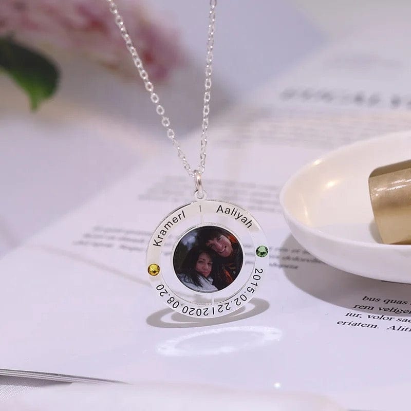 Custom Family Photo Necklace With Birthstone & Engraving